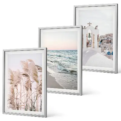 Set de 3 cuadros para salón con diseño de plantas, olas del mar, vistas y casas