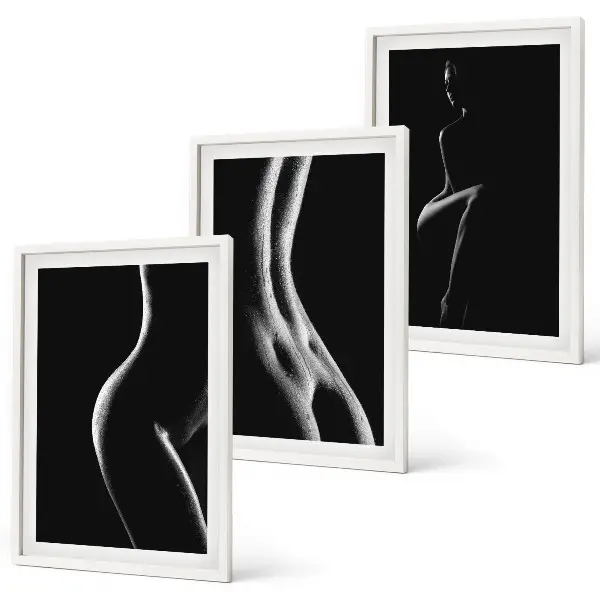 Juego de 3 cuadros con siluetas femeninas en blanco y negro