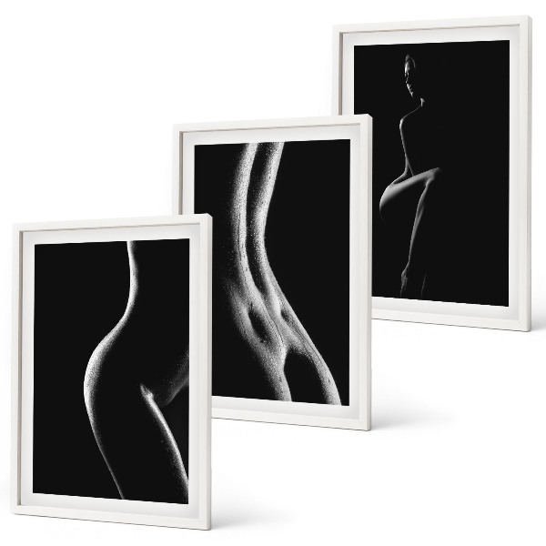 Juego de 3 cuadros Siluetas femeninas en blanco y negro