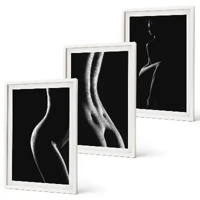 Juego de 3 cuadros con siluetas femeninas en blanco y negro