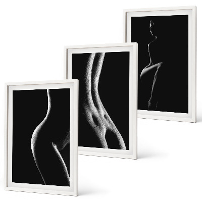 Juego de 3 cuadros Siluetas femeninas en blanco y negro