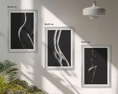 Juego de 3 cuadros con siluetas femeninas en blanco y negro