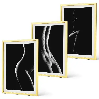 Juego de 3 cuadros con siluetas femeninas en blanco y negro