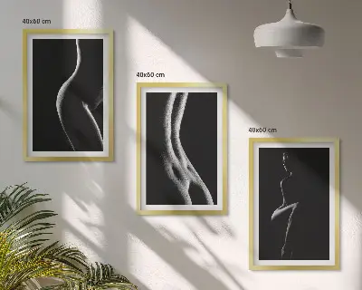 Juego de 3 cuadros con siluetas femeninas en blanco y negro