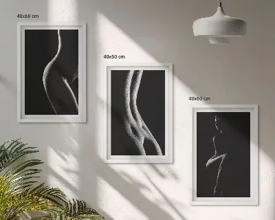 Juego de 3 cuadros con siluetas femeninas en blanco y negro