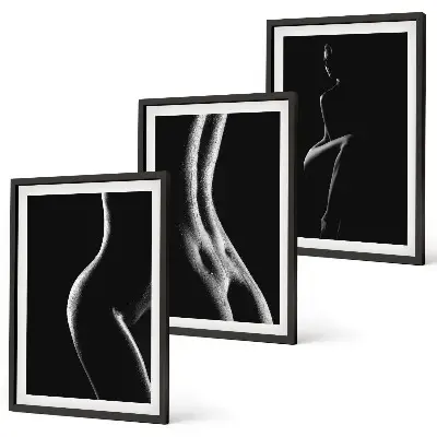 Juego de 3 cuadros con siluetas femeninas en blanco y negro