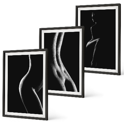 Juego de 3 cuadros Siluetas femeninas en blanco y negro