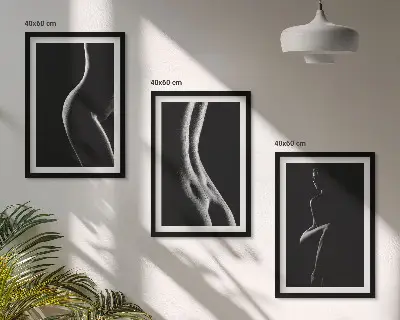Juego de 3 cuadros con siluetas femeninas en blanco y negro