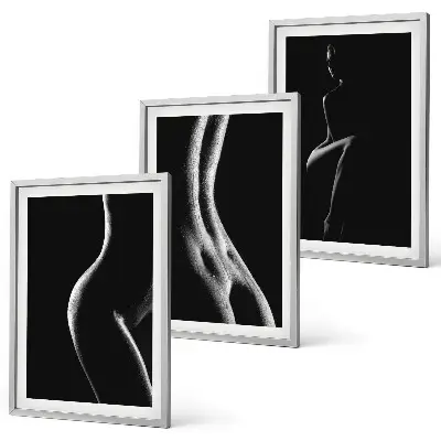 Juego de 3 cuadros con siluetas femeninas en blanco y negro