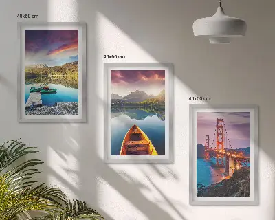 Set de 3 cuadros para salón con vistas a las montañas, el lago y los puentes