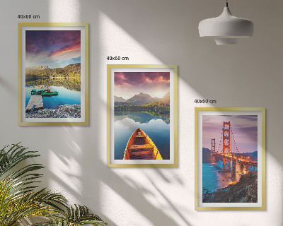 Set de 3 cuadros para salón Vistas de las montañas, el lago y los puentes.