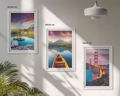 Set de 3 cuadros para salón con vistas a las montañas, el lago y los puentes