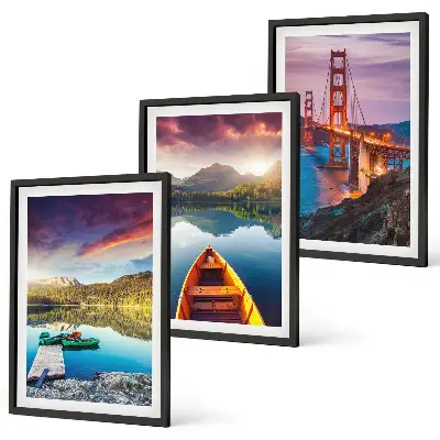 Set de 3 cuadros para salón con vistas a las montañas, el lago y los puentes