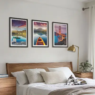 Set de 3 cuadros para salón con vistas a las montañas, el lago y los puentes