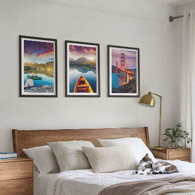 Set de 3 cuadros para salón Vistas de las montañas, el lago y los puentes.