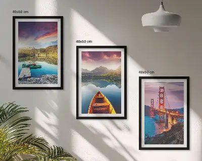 Set de 3 cuadros para salón con vistas a las montañas, el lago y los puentes