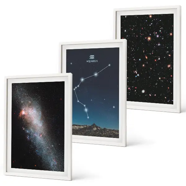Set de 3 cuadros para salón diseño Espacio galáctico Acuario