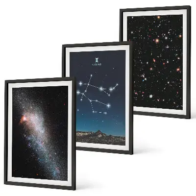 Set de 3 cuadros para salón diseño de la galaxia zodiacal de Géminis