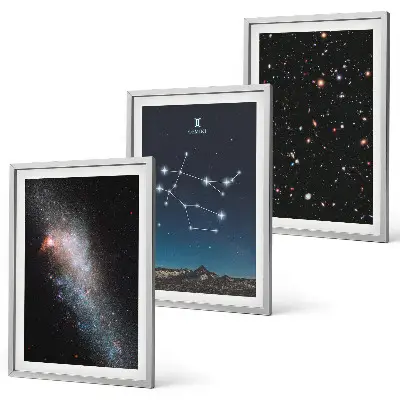 Set de 3 cuadros para salón diseño de la galaxia zodiacal de Géminis