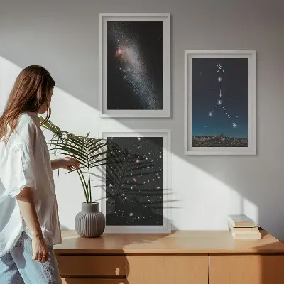 Juego de 3 cuadros con diseño de constelación de galaxias espaciales Cáncer