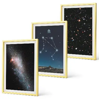 Set de 3 cuadros para salón con diseño de galaxia y espacio cielo de Libra
