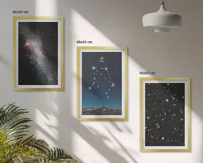Set de 3 cuadros para salón con diseño de galaxia y espacio cielo de Libra