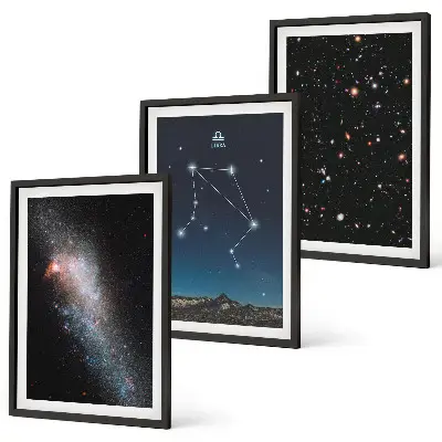 Set de 3 cuadros para salón con diseño de galaxia y espacio cielo de Libra