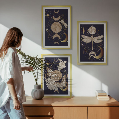 Juego de 3 cuadros Motivos de la naturaleza: flores de luna