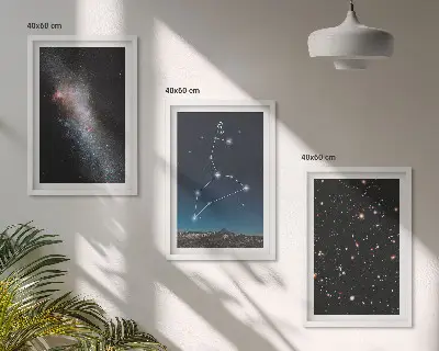 Set de 3 cuadros para salón con diseño de la constelación de Leo