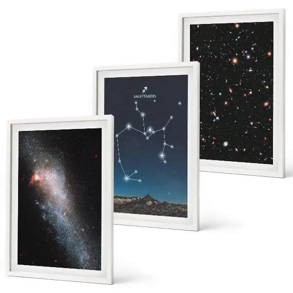 Set de 3 cuadros para salón con motivos de galaxias, constelaciones y el espacio con Sagitario