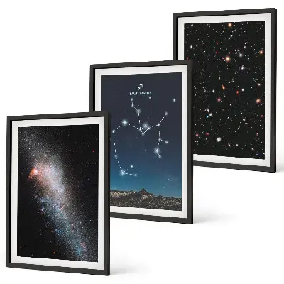 Set de 3 cuadros para salón con motivos de galaxias, constelaciones y el espacio con Sagitario