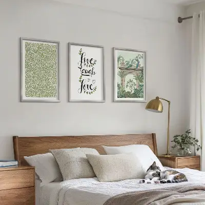 Juego de 3 cuadros con diseño de arquitectura de hojas verdes de plantas