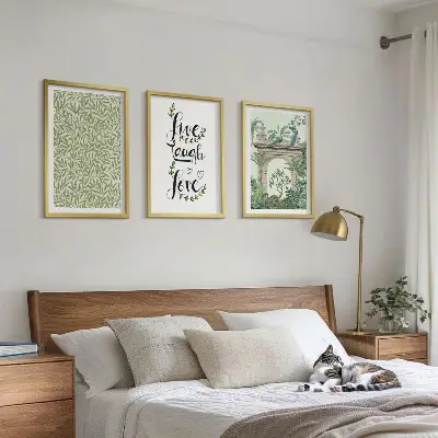 Juego de 3 cuadros con diseño de arquitectura de hojas verdes de plantas
