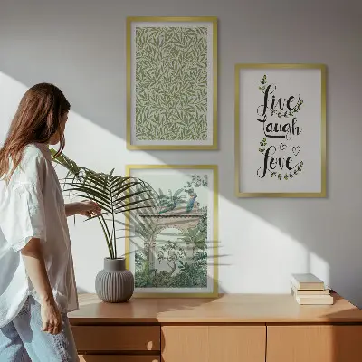 Juego de 3 cuadros con diseño de arquitectura de hojas verdes de plantas