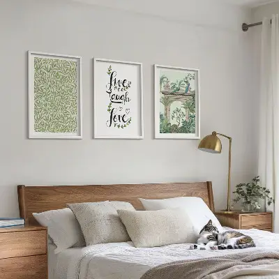 Juego de 3 cuadros con diseño de arquitectura de hojas verdes de plantas