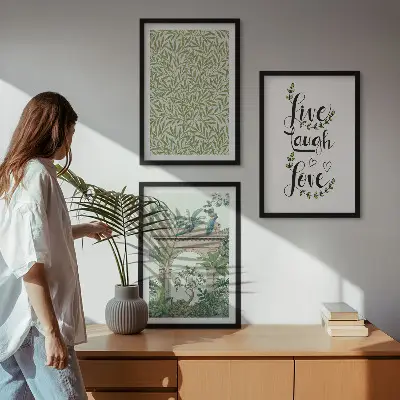 Juego de 3 cuadros con diseño de arquitectura de hojas verdes de plantas