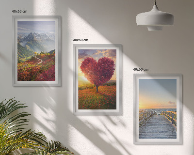 Set de 3 cuadros para salón Paisajes montañas árbol corazón muelle