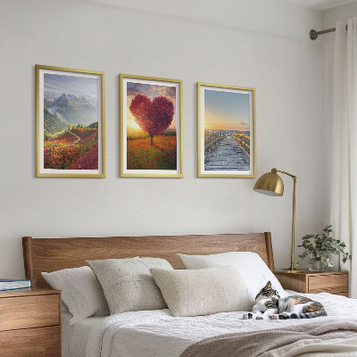 Set de 3 cuadros para salón Paisajes montañas árbol corazón muelle