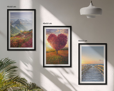 Set de 3 cuadros para salón Paisajes montañas árbol corazón muelle