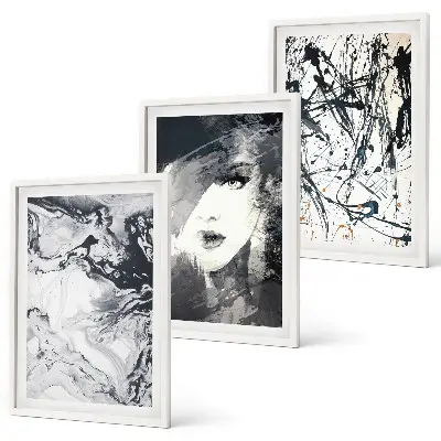 Juego de 3 cuadros con patrones abstractos en blanco y negro