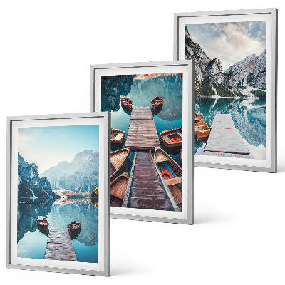 Juego de 3 cuadros Muelles del lago, barcos, paz