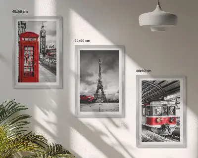 Set de 3 cuadros decorativos con motivos de transporte de Londres y París