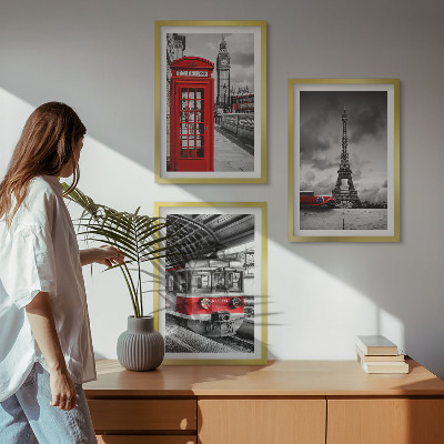 Set de 3 cuadros para salón Iconos Londres París transporte