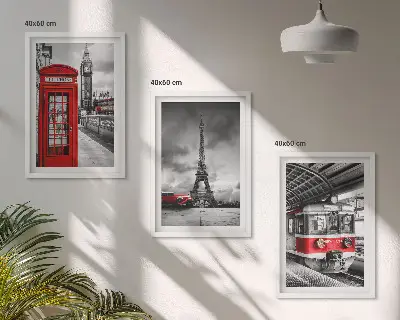 Set de 3 cuadros decorativos con motivos de transporte de Londres y París