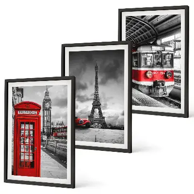Set de 3 cuadros decorativos con motivos de transporte de Londres y París