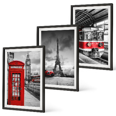 Set de 3 cuadros para salón Iconos Londres París transporte