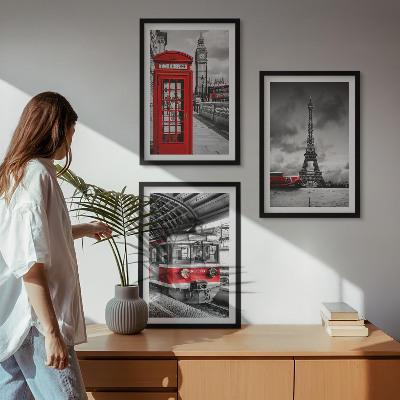 Set de 3 cuadros para salón Iconos Londres París transporte