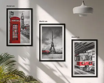 Set de 3 cuadros decorativos con motivos de transporte de Londres y París