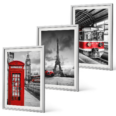 Set de 3 cuadros para salón Iconos Londres París transporte