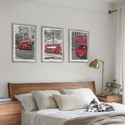 Set de 3 cuadros para salón Autobuses rojos de Londres